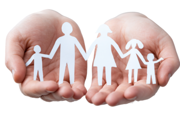 Two hands gently hold paper cutouts of a family (2)