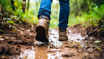 Person walking through muddy forest path (1)