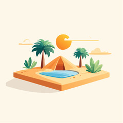 Obraz premium Isometric Desert Landscape Illustration With Pyramid And Oasis