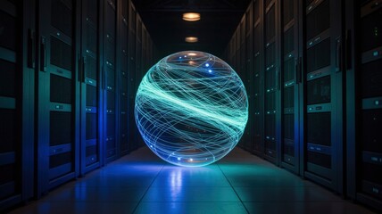 Global Network Data Sphere in Server Room