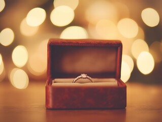 Luxurious Engagement Ring in Elegant Wooden Box Sparkles with Diamond Beauty and Romantic Sentiment