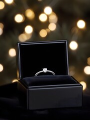 Elegant Diamond Engagement Ring in Silver Display Box - Shiny Wedding Jewelry for a Romantic Proposal or Valentine's Gift