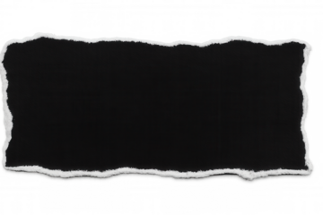 Ragged black paper fragment with frayed edges resting on transparent surface, offering clean design element for graphic layouts
