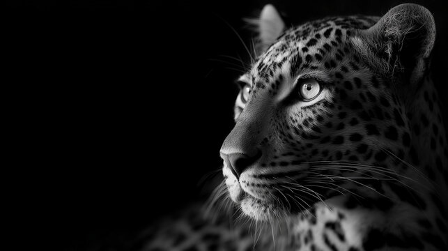 black and white photo of leopard on black background - Powered by Adobe