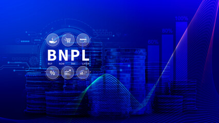 BNPL, Buy Now Pay Later concept. using with icons of BNPL with online shopping icons technology....