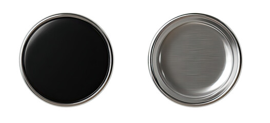 Two circular containers, one black, one silver