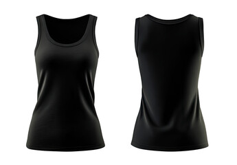 Front and back view of a dark gray women's tank top.  Detailed 3D model,  high resolution,  isolated on black background