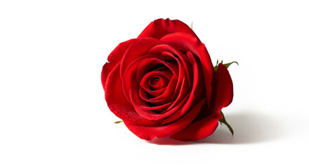 Elegant single red rose in full bloom with soft shadow, isolated transparent background