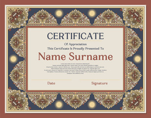 Vintage Medieval Certificate Template with Balinese and Javanese Mythological Ornaments