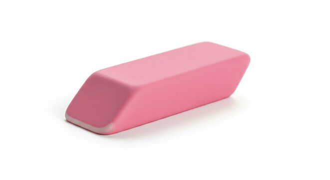 Pink rubber eraser for school or office stationery supplies, isolated transparent background