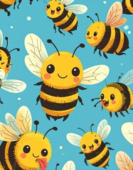Cute cartoon bees pattern