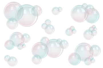 set of soap bubbles, colored isolated on white background