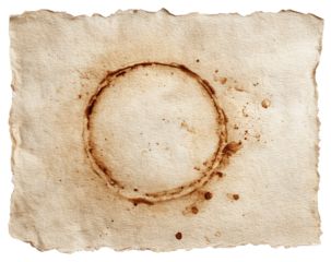Aged paper with a circular coffee stain