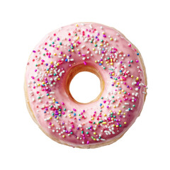A vibrant pink glazed donut, topped with colorful sprinkles (2)