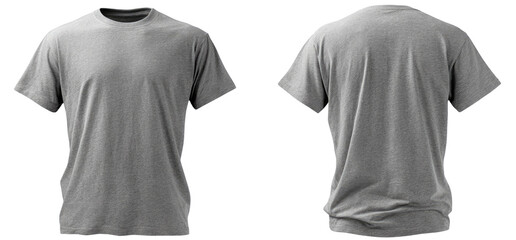 Front and back view of a plain gray t-shirt
