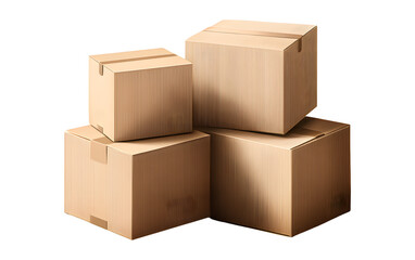 Cardboard boxes stacked ready for shipping, delivery, or moving with packaging tape on a clean background
