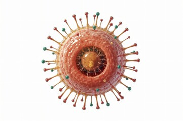Virus particle, microscopic view, 3D render, white background, medical illustration