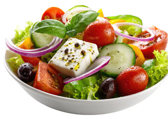 Fresh Greek salad in white bowl (1)