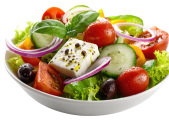 Fresh Greek salad in white bowl (1)