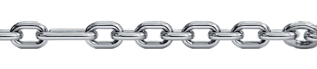 Obraz premium A close-up view of a metal chain. Links are joined with a consistent, simple design. The chain appears smooth and uniform in color and texture