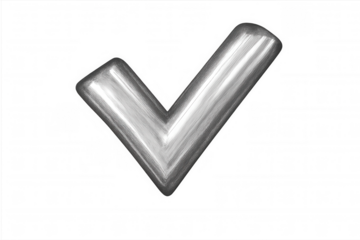 Metallic checkmark gleaming with success, representing achievement on crisp transparent surface, conveying professional validation
