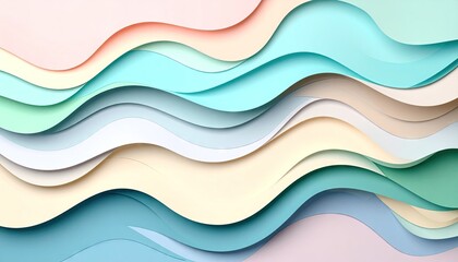 Fototapeta premium Pastel Wavy Paper Cut Shapes Abstract Background