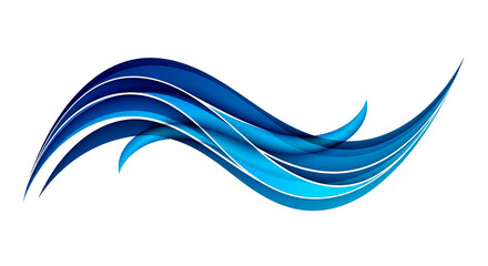 Abstract blue layered wave design or logo element on an isolated transparent background