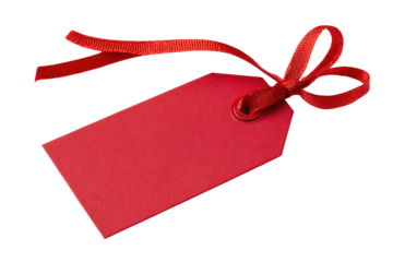Red gift tag with ribbon