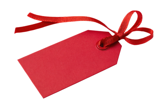 Red gift tag with ribbon
