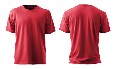 Red, crew neck, short-sleeve t-shirt, front and back views