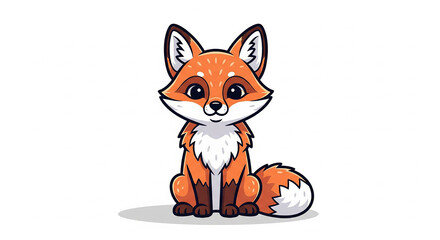 Adorable cute cartoon fox character with a fluffy tail sitting peacefully on an isolated transparent background.