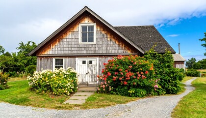 Rustic cottage with vibrant flowerbeds