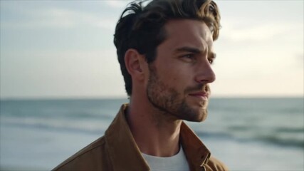 Man profile beach sunset - Powered by Adobe