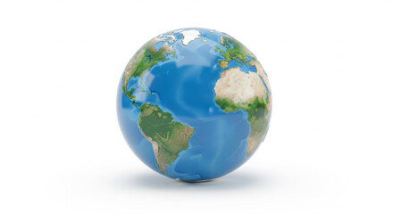 Fototapeta premium Blue and green Earth globe with detailed continents on an isolated transparent background.
