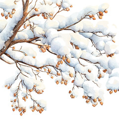watercolor of Snow-covered Branches Closeup, vector, isolated on a white background.