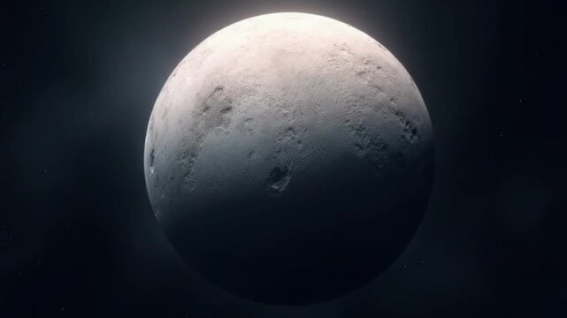 Abstract realistic space planet round sphere with a stone relief surface in space against the background of stars, video 4k, 60 fps