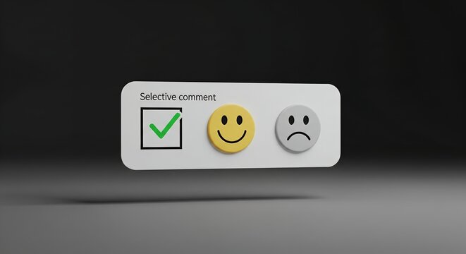 3D Render of Feedback Interface with Smiley and Frowning Faces and Checkbox - Powered by Adobe