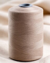 Beige Thread Spool On Beige Fabric Background