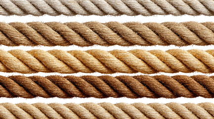 Close-up view of multiple parallel ropes, varying in light beige to light brown shades.  The rope texture is clearly visible, with a slightly twisted pattern