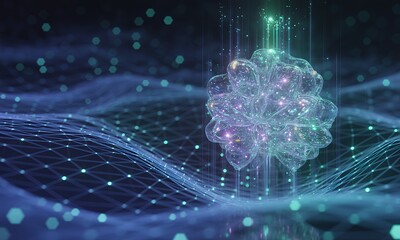 Abstract digital art, glowing network, futuristic technology, data visualization, connection, nodes, plexus, glowing particles,  