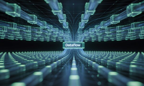 Abstract Dataflow Network, Digital Technology, Futuristic Server Visualization, Big Data Concept, Network Flow, Data Transfer,