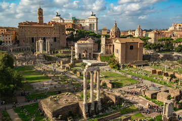 Panoramic View of Ancient Roman Forum in Rome, Italy