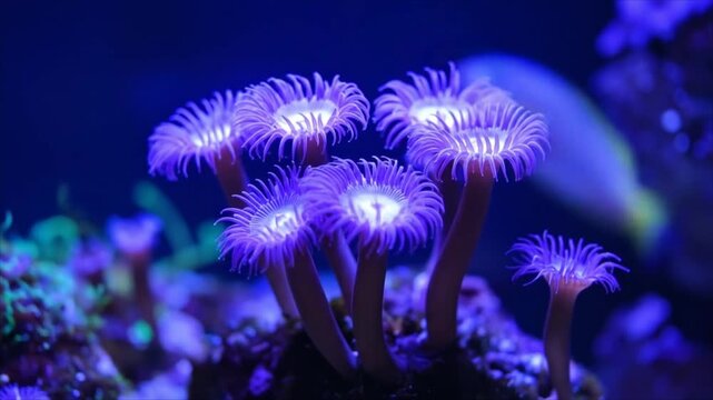 Purple sea anemones underwater