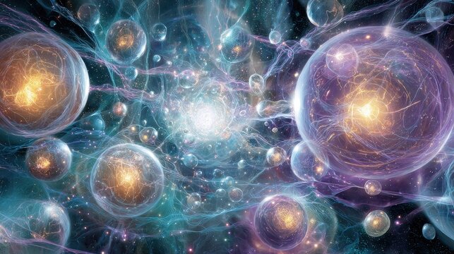 Abstract Glowing Spheres In Space - Powered by Adobe