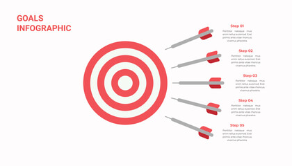 Goal infographic template design with 5 steps