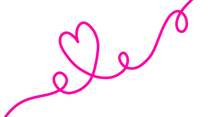 Hand drawn continuous squiggle line with heart shape and loop. Doodles art isolated on transparent background for valentine day, woman day, mother day, greetings cards, poster, banner, cover.