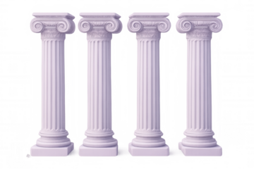 Four purple ionic columns with transparent background, representing classical architecture, history, and ancient civilization