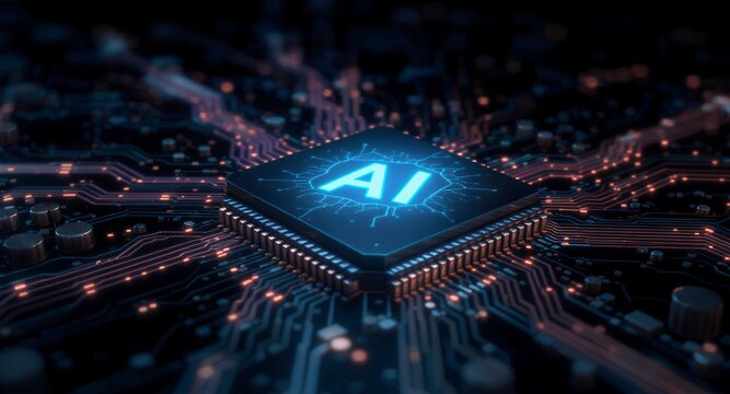AI Microchip Technology, Circuit Board, Artificial Intelligence, Digital Future, Innovation Concept