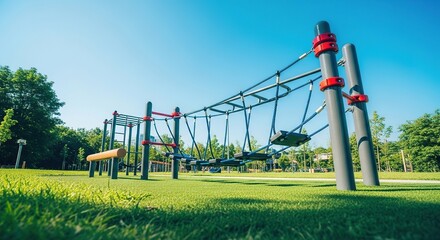 Outdoor Fitness Park with Balance Beam for Summer Workout Campaign  
