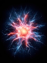 Vibrant depiction of a star at the center emitting radiant energy, surrounded by a dark cosmic background with swirling colors and light.